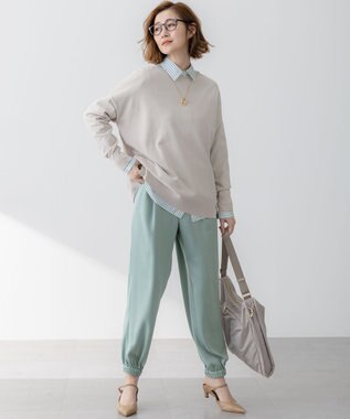 23区 【防シワ性/吸水速乾】ジョーゼットサテン ジョグパンツ ライトグリーン系