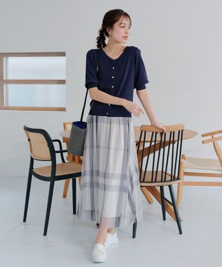 Tiaclasse L チュールレースチェックスカート アイボリー