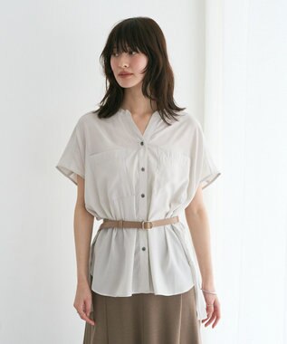 YECCA VECCA 【セットアップ可能】ポケットスキッパーシャツ Gray Beige
