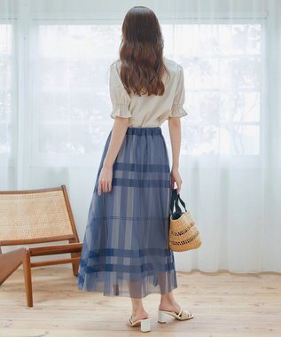 Tiaclasse L チュールレースチェックスカート ブルー
