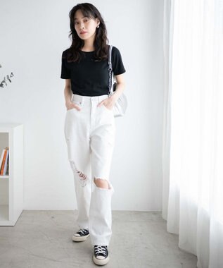 WEGO ヘビークラッシュローライズパンツ ホワイト