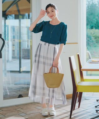 Tiaclasse L チュールレースチェックスカート アイボリー