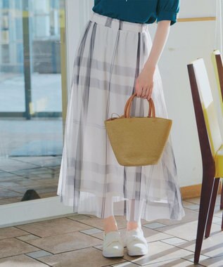 Tiaclasse L チュールレースチェックスカート アイボリー