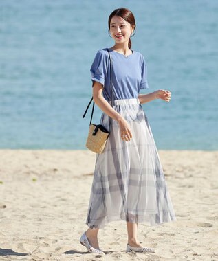 Tiaclasse L チュールレースチェックスカート アイボリー