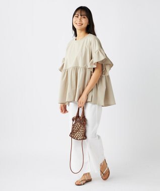 OP／FILA 【Ocean Pacific】らくティブ｜ティアード袖フレアカットソー ベージュ