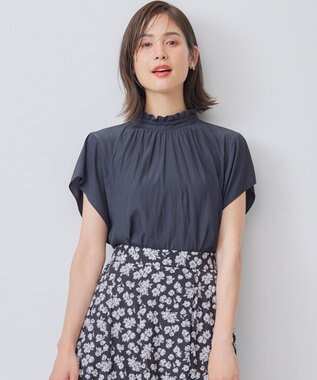 組曲 S 【前後着用可】ギャザーライトデシン ブラウス ブラック系