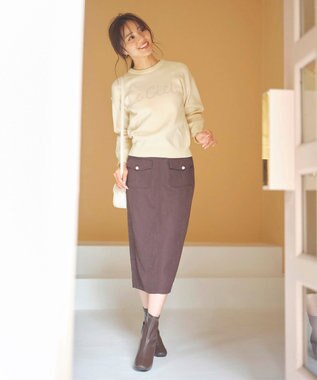 Feroux 【洗える】レタードロゴ プルオーバーニット アイボリー系