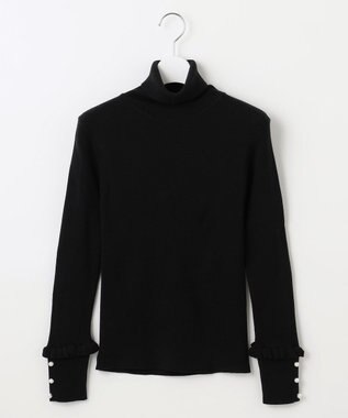 Feroux パールボタン リブタートル ニット ブラック系