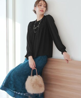 Tiaclasse 【洗える】シフォンシャーリングブラウス ブラック