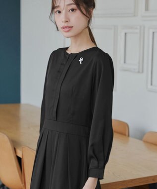 Tiaclasse L 【セレモニー・XSサイズ(5号)追加・新色追加・洗える】キーネックフレアワンピース ブラック