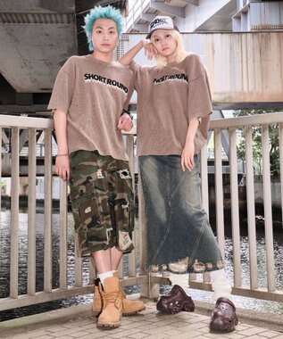 WEGO 【ユニセックス着用ITEM/MLサイズ展開】ブリーチワッフルダメージグラフィックT（SS） ブラウン