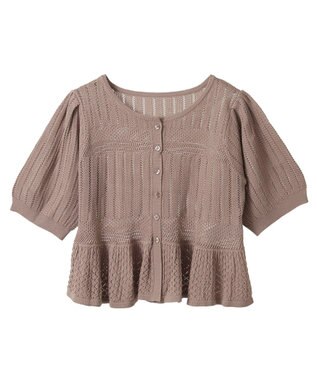 earth music&ecology ＳＥＴ２点レース編みペプラムカーデ＋スカート Pink Beige