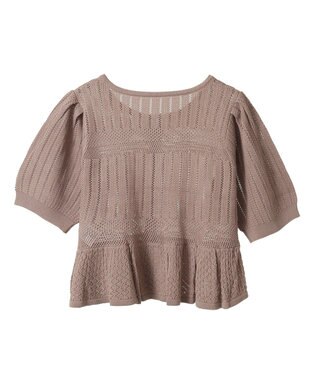 earth music&ecology ＳＥＴ２点レース編みペプラムカーデ＋スカート Pink Beige