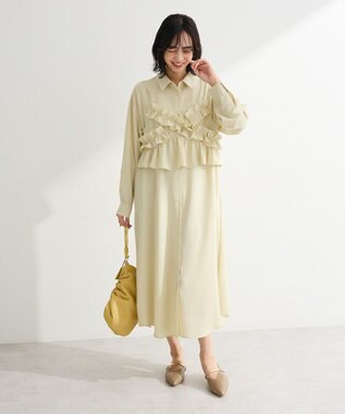 Green Parks ＳＥＴ２点フリルビスチェ＋シャツワンピース Light Khaki