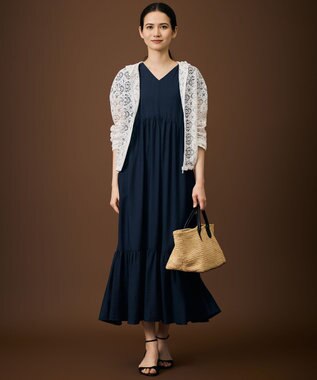 自由区 【WEB限定・大人気素材のNEWアイテム】エアリーツイルティアード ワンピース ネイビー