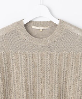 自由区 【XSサイズ～】リネンフリンジディテールフレンチスリーブ ニット ベージュ系
