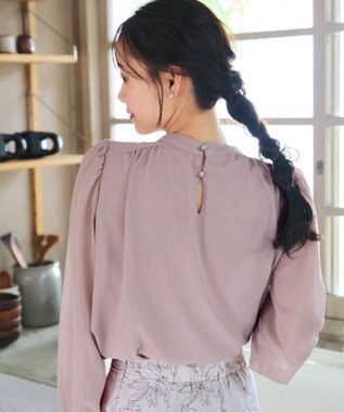 Tiaclasse 【洗える】シフォンシャーリングブラウス ピンク