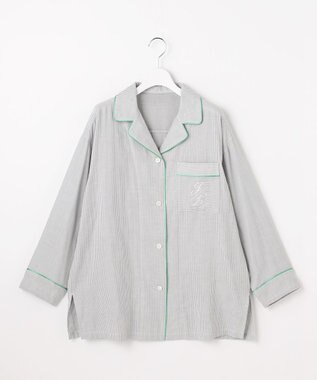 自由区 【WEB限定】オーガニックコットンパジャマ グレーストライプ×グリーン
