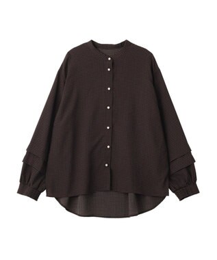YECCA VECCA 2way裾アレンジパール釦ブラウス Brown Houndtooth
