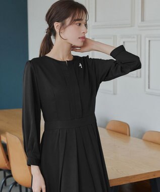 Tiaclasse L 【セレモニー・XSサイズ(5号)追加・新色追加・洗える】キーネックフレアワンピース ブラック