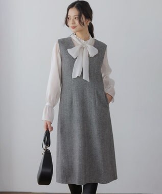 組曲 L 【WEB限定】シャイニーオーガンボウタイ付き ブラウス アイボリー系