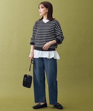 ANY 【8色展開】Vネックデイリーニット チャコール×オフ