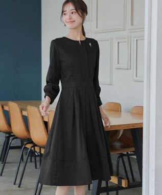 Tiaclasse L 【セレモニー・XSサイズ(5号)追加・新色追加・洗える】キーネックフレアワンピース ブラック
