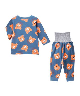 MIKI HOUSE HOT BISCUITS 【80-120cm】 ビーンズフェイスプリント 腹巻き付き長袖パジャマ ストームブルー