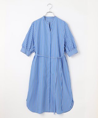 #Newans 【ANSWER for 骨格ストレート】バンドカラーシャツワンピース ブルーストライプ系