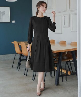 Tiaclasse L 【セレモニー・XSサイズ(5号)追加・新色追加・洗える】キーネックフレアワンピース ブラック