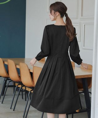 Tiaclasse L 【セレモニー・XSサイズ(5号)追加・新色追加・洗える】キーネックフレアワンピース ブラック