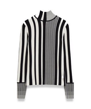 JOSEPH 【洗える】ストライプアンドプリーツ　ハイネックニット Ivory/Black