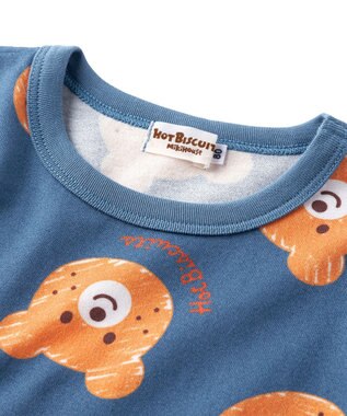 MIKI HOUSE HOT BISCUITS 【80-120cm】 ビーンズフェイスプリント 腹巻き付き長袖パジャマ ストームブルー