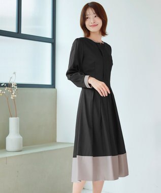 Tiaclasse L 【セレモニー・XSサイズ(5号)追加・新色追加・洗える】キーネックフレアワンピース ブラック×グレー