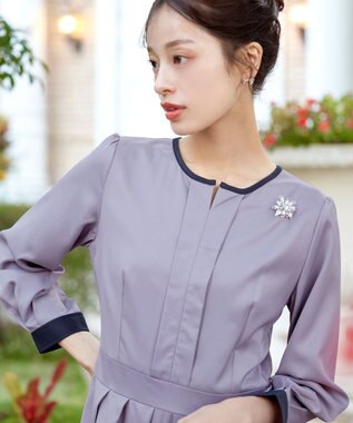 Tiaclasse L 【セレモニー・XSサイズ(5号)追加・新色追加・洗える】キーネックフレアワンピース サックス×ネイビー