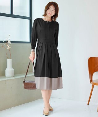 Tiaclasse L 【セレモニー・XSサイズ(5号)追加・新色追加・洗える】キーネックフレアワンピース ブラック×グレー