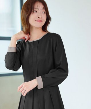 Tiaclasse L 【セレモニー・XSサイズ(5号)追加・新色追加・洗える】キーネックフレアワンピース ブラック×グレー