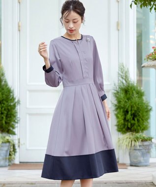 Tiaclasse L 【セレモニー・XSサイズ(5号)追加・新色追加・洗える】キーネックフレアワンピース サックス×ネイビー