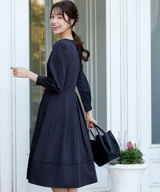 Tiaclasse L 【セレモニー・XSサイズ(5号)追加・新色追加・洗える】キーネックフレアワンピース ネイビー