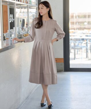 Tiaclasse L 【セレモニー・XSサイズ(5号)追加・新色追加・洗える】キーネックフレアワンピース モカ