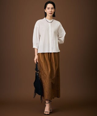 自由区 【SHIHOさん着用・前開き】バンドカラーコットン ブラウス オフ