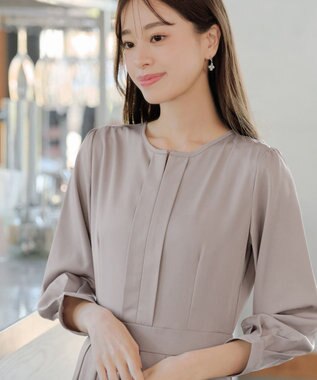 Tiaclasse L 【セレモニー・XSサイズ(5号)追加・新色追加・洗える】キーネックフレアワンピース モカ