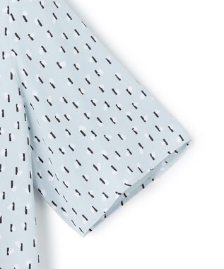 ICB L 【新色追加】BackSatinAmunzen 5分袖配色ボウタイブラウス サックスブルー×モチーフドット柄