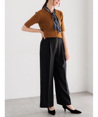 Te chichi スカーフカラーハーフスリーブニット ブラウン