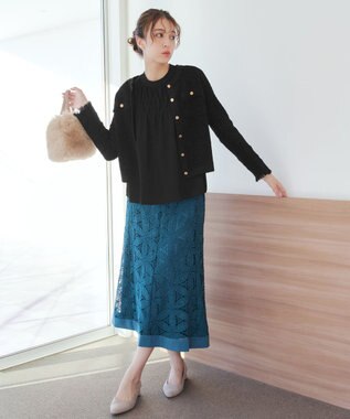 Tiaclasse 【洗える】シフォンシャーリングブラウス ブラック