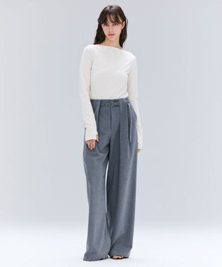 BEIGE， 【セットアップ対応・洗える・Precious 10月号掲載】ZEPHYR / ウールライクタックベルトワイドパンツ Top Gray