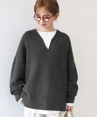 AMERICAN HOLIC カーブネックニットプルオーバー Charcoal Gray