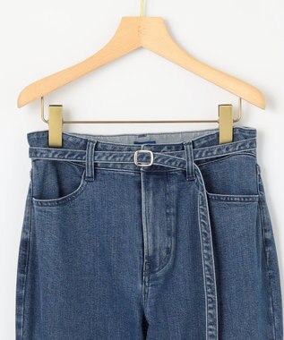 組曲 ライトデニム ベルト付きストレートパンツ インディゴネイビー系