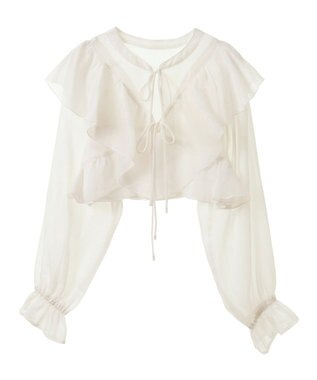 earth music&ecology シアーラッフルショートボレロ Ivory