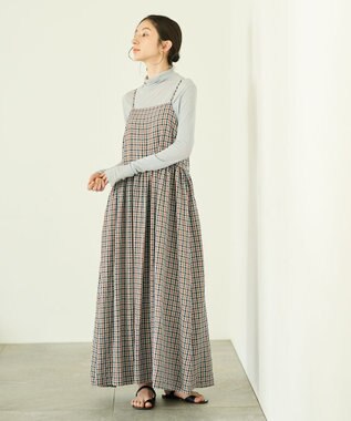 #Newans ボリュームチェックキャミワンピ ブルーチェック